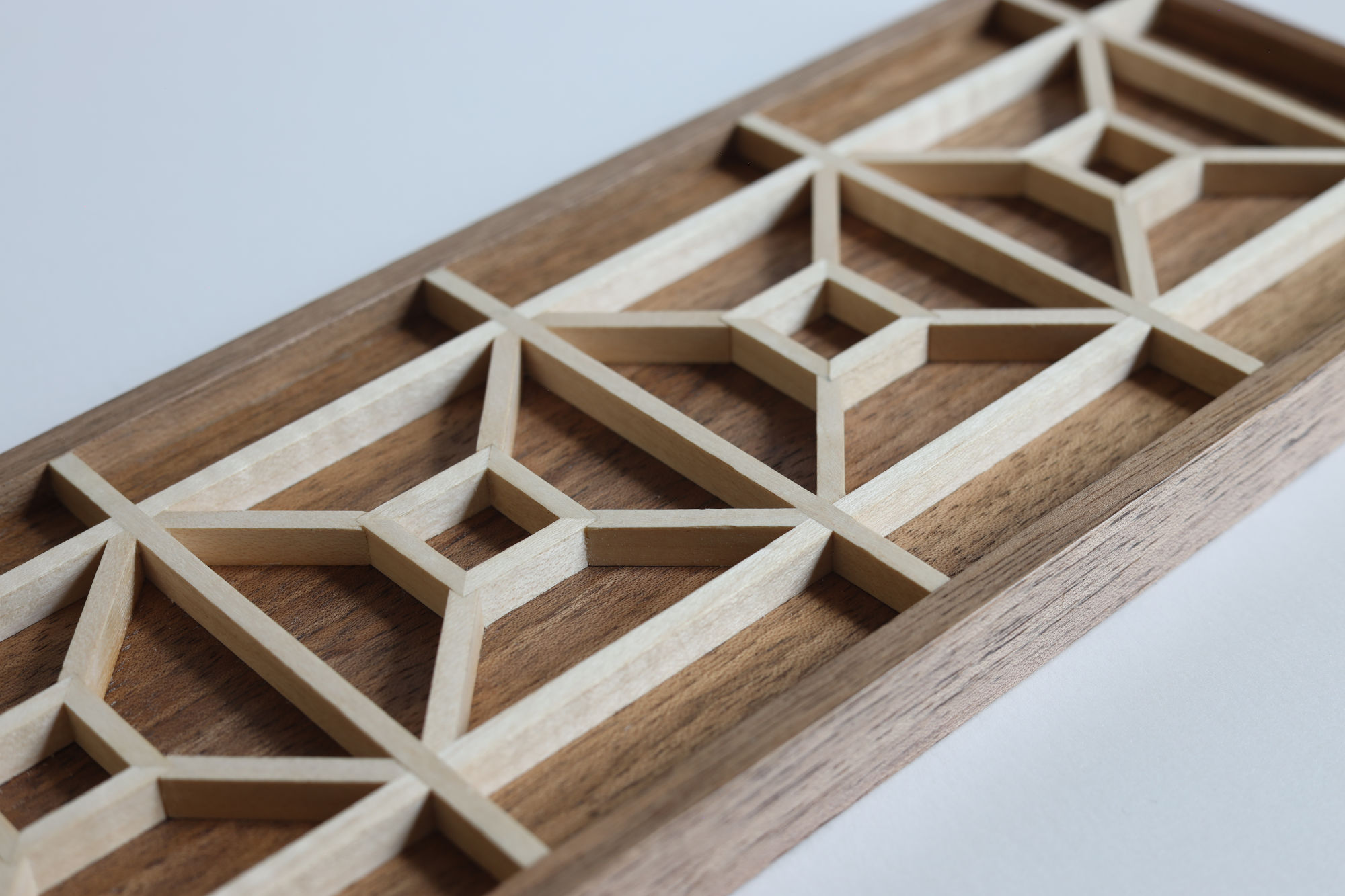 handmade pencil box birdsmouth kumiko pattern walnut wood ash sycamore kumiko details